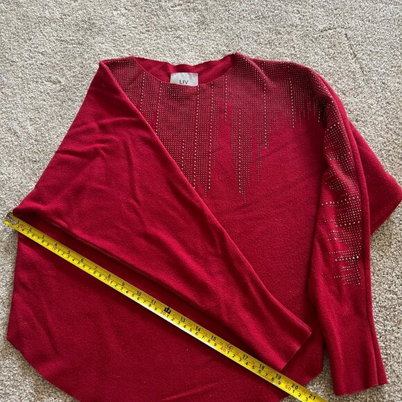 Liv Milano Oversized Sleeves Red Sweater with Rhinestones - Picture 8 of 8